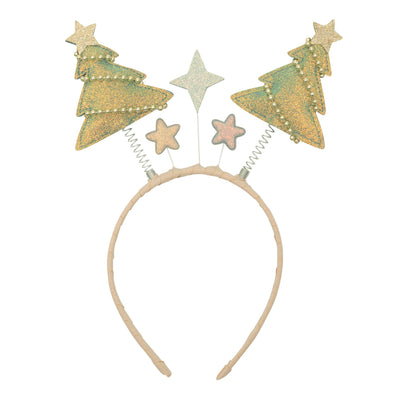 Christmas tree bopper headband- with glittery green christmas trees complete with gold bead detail- ribbon covered headband