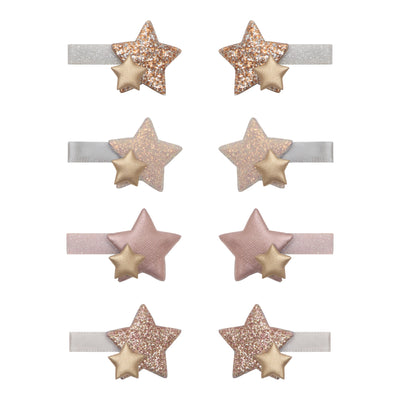 Set of eight glittery and shimmery double star mini clips 