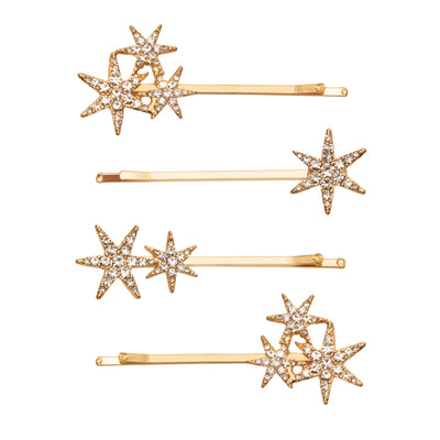 Super sparkle hair grips in gold with rhinestone stars 