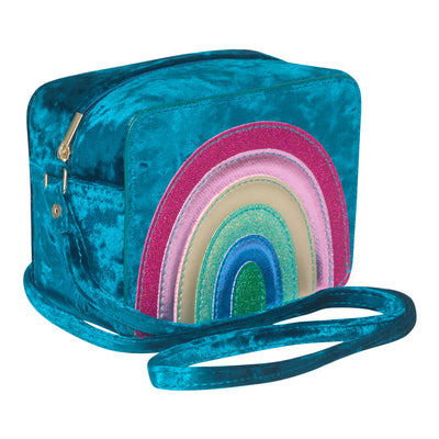  Radiant blue rainbow velvet bag with sparkly PU rainbow- zip closure- cross body strap