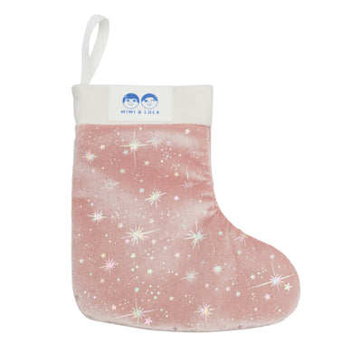 Beautiful filled pink christmas stocking- white and pink velvet fabric featuring a shimmering foil fabric- Ribbon for hanging
