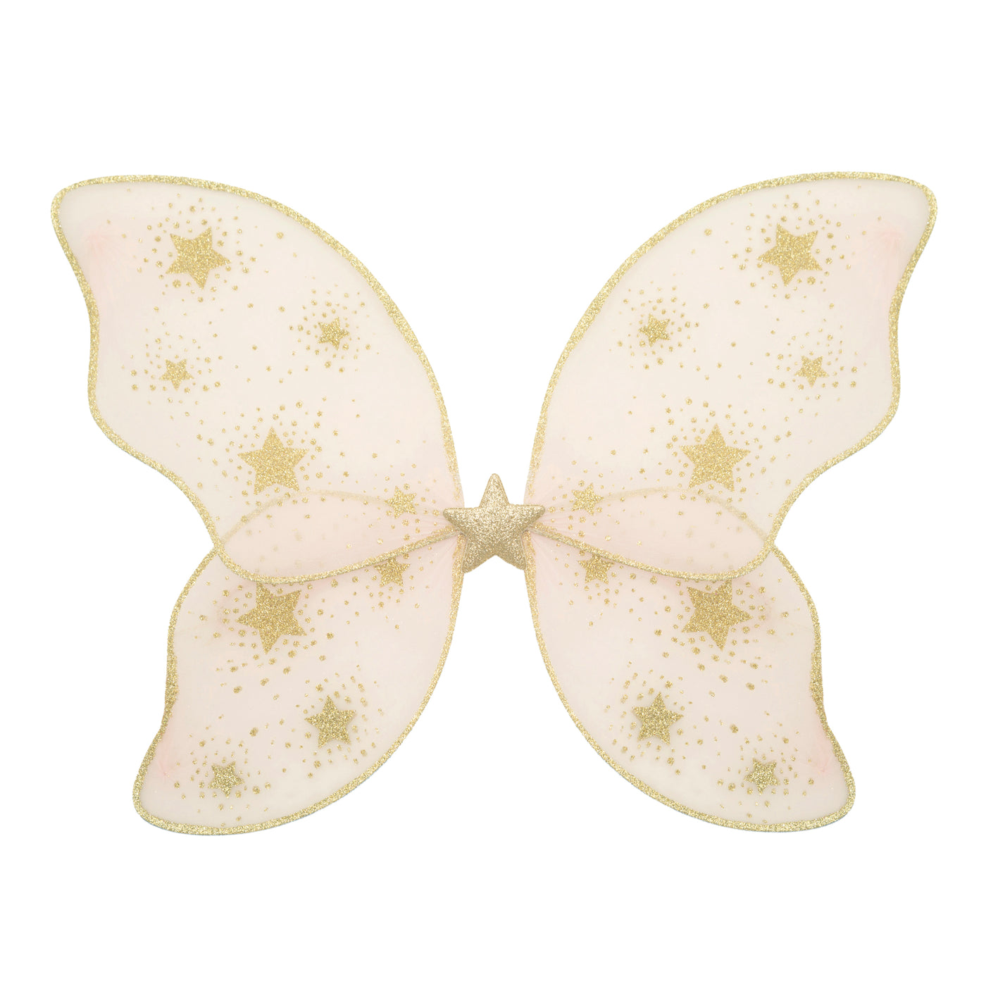 Magical light Pink starry night fairy wings- tulle fabric- Glittery gold star pattern with big glittery fabric star