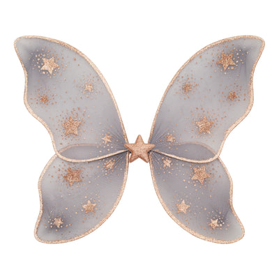 Starry night wings in grey tulle, with rose gold heart detailing on wings and gold stars- Fairy dress up
