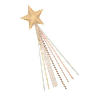 Pretty sparkly wand- shimmering fabric gold star-Blush pink sateen handle- Pastel and tulle shooting star ribbon tassels