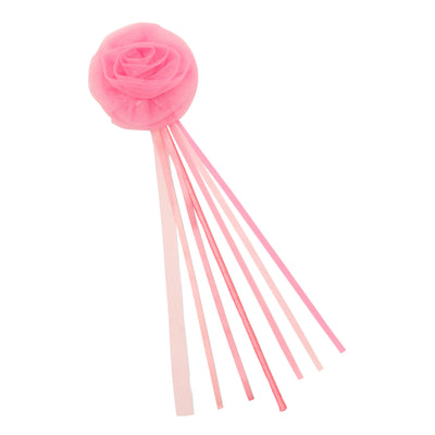 Pink ruffle flower wand with tulle rose- pink sateen handle and soft pink ribbon tassels-perfect for dress up 