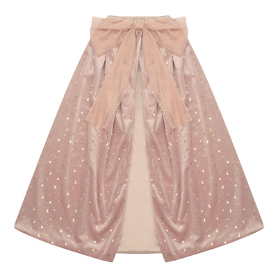Soft blush Pink velvet witchy cape with gold foil moon and stars print, Big tulle bow closure- Perfect for any dress up event- Halloween dress up