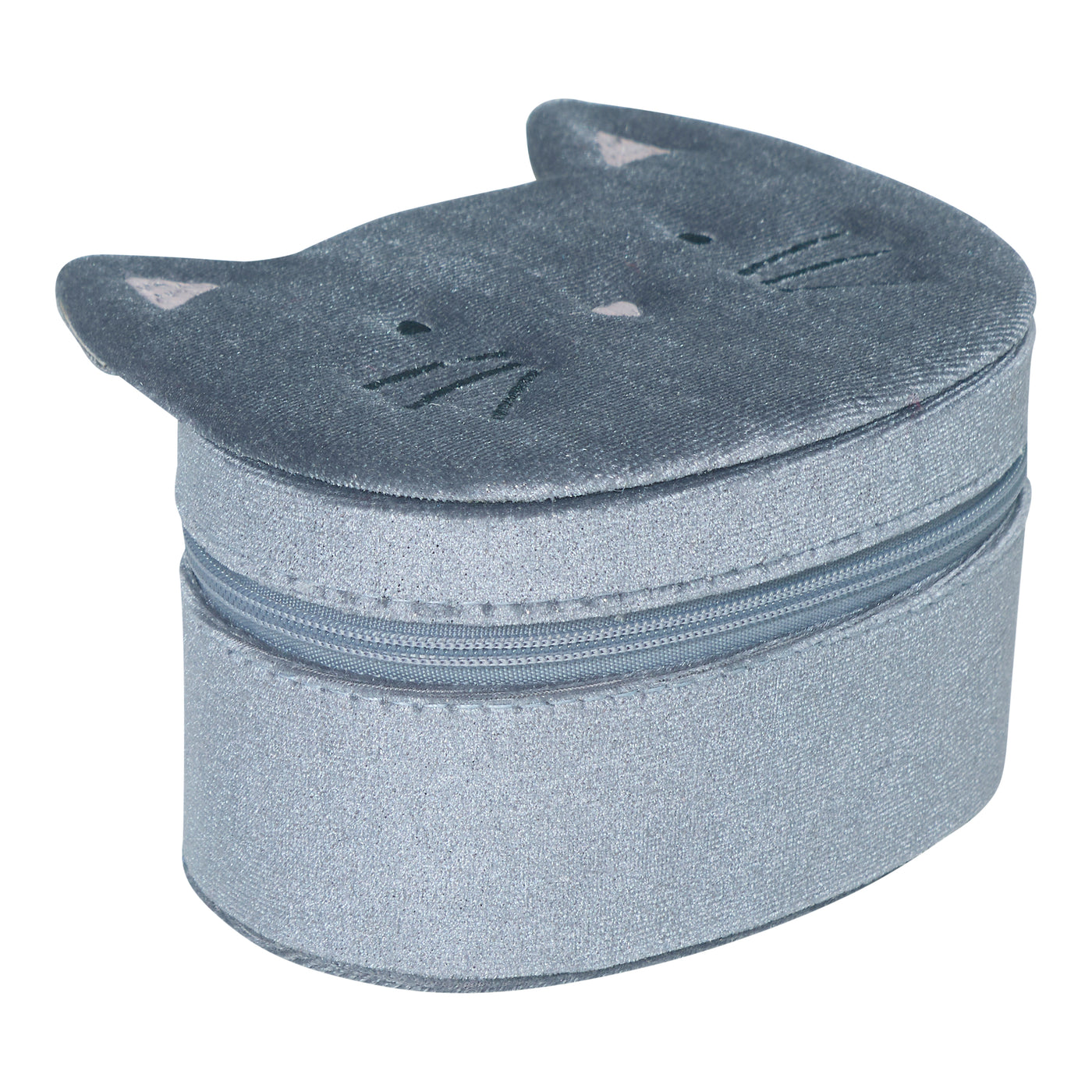 Velvety soft kitty cat jewellery box with zip closure- Featuring cute little cat ears-perfect for organising accessories