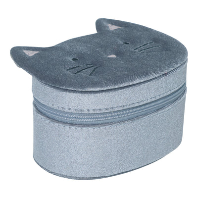 Velvety soft kitty cat jewellery box with zip closure- Featuring cute little cat ears-perfect for organising accessories