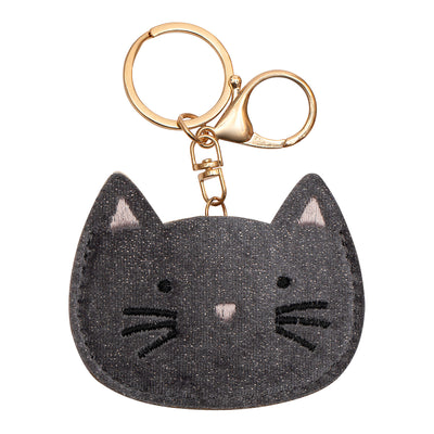Cute kitty cat keyring with black glitter fabric and playful design