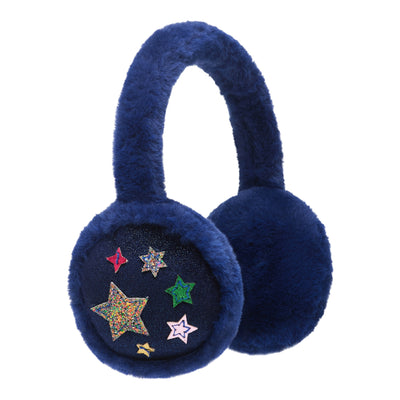 Night sky earmuffs with twinkly fabric stars and soft, fluffy padding to keep little ears warm and cosy