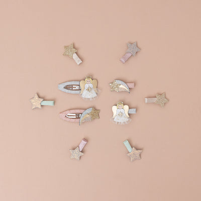 Angel themed mini hair clips, metallic glitter details, Christmas themed