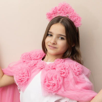 Pink ruffle flower cape