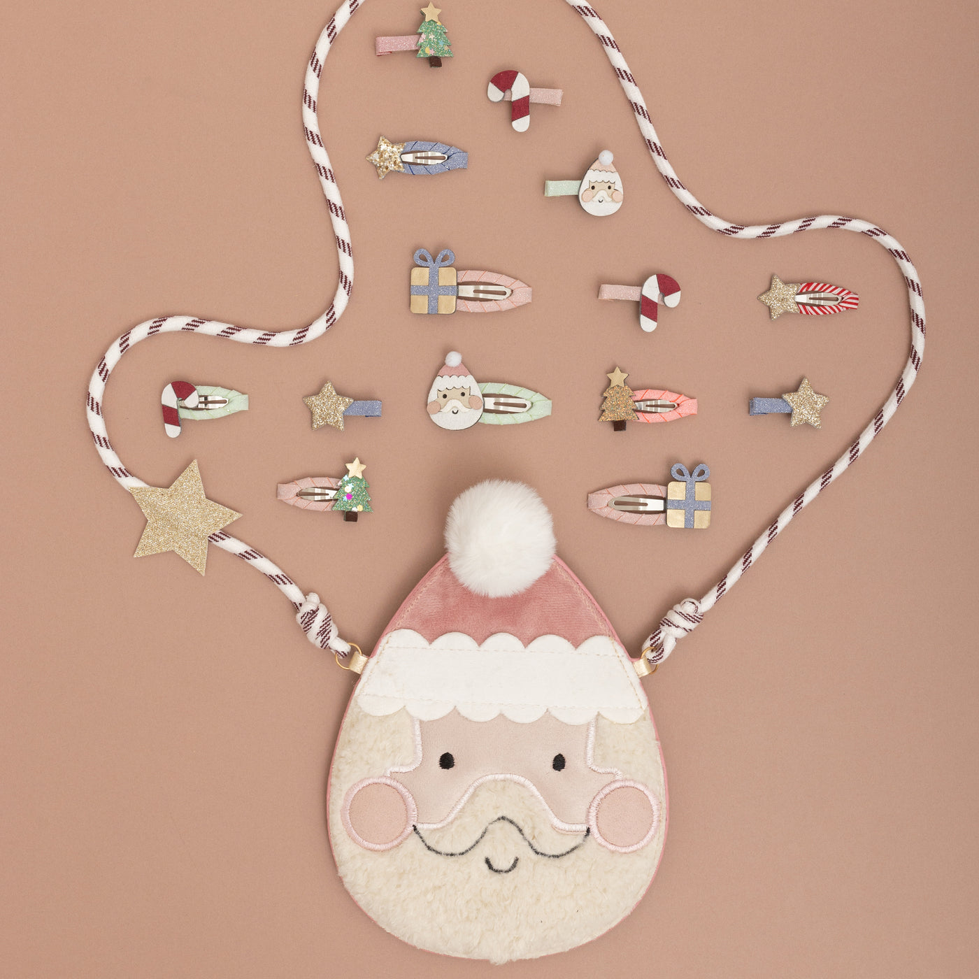 Soft Santa novelty bag for children plus mini novelty christmas hair clips