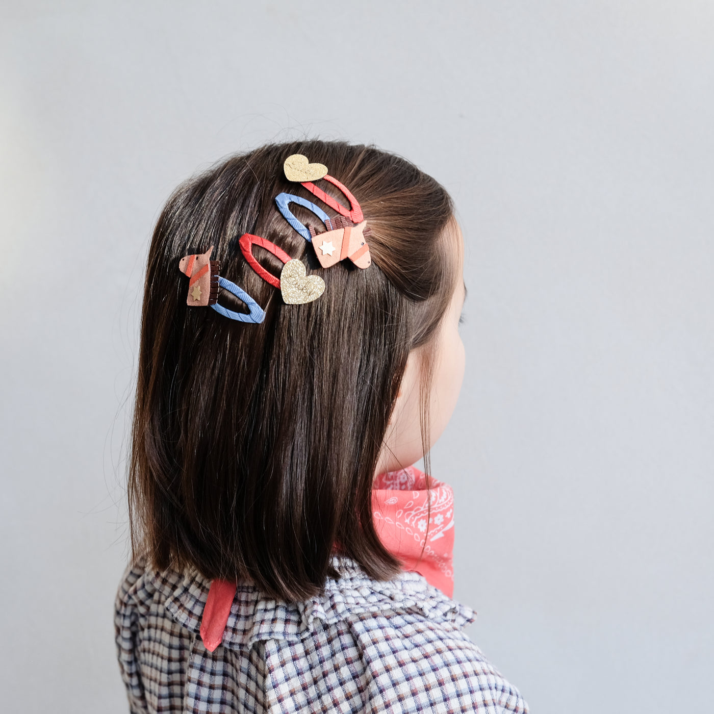 girls hair styled with lucky horse hair clips