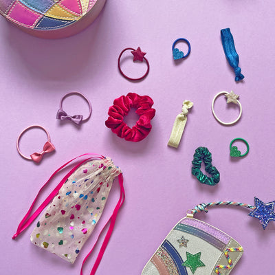 Video showing unwrapping our bright gift pouch full of hair accessories